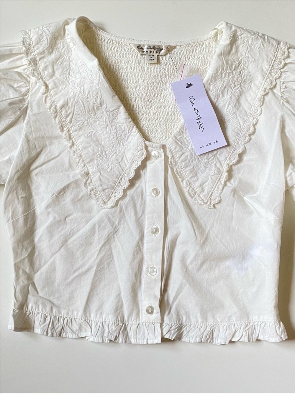 Miss Selfridge White Embroidered Collar Blouse (fits like xs)